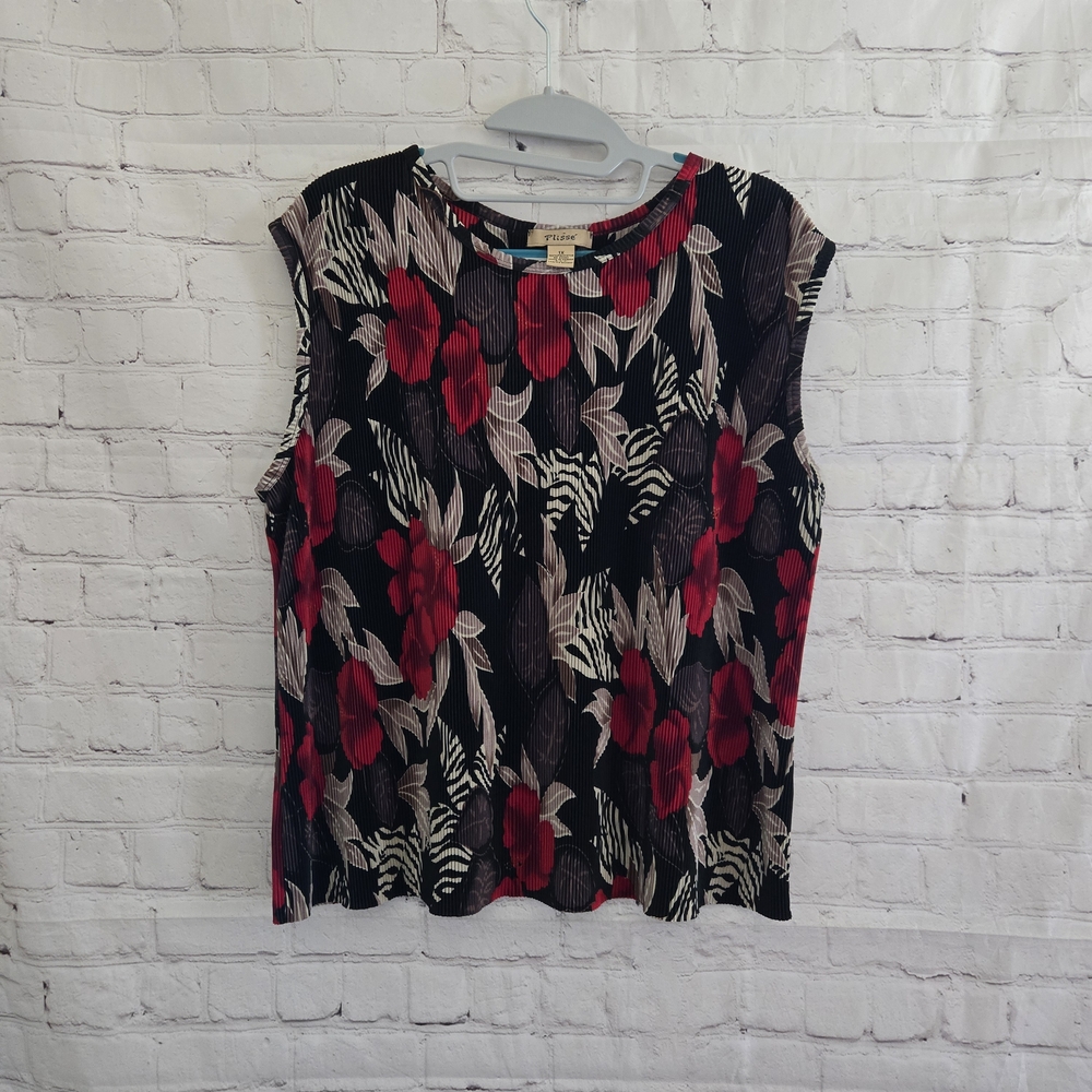 Vtg 90s Plisse Accordion Tank‎ Blouse S 1x Moody Floral Whimsygoth Dark Romantic
